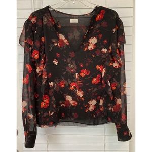 SM Wilfred sheer black & red floral top